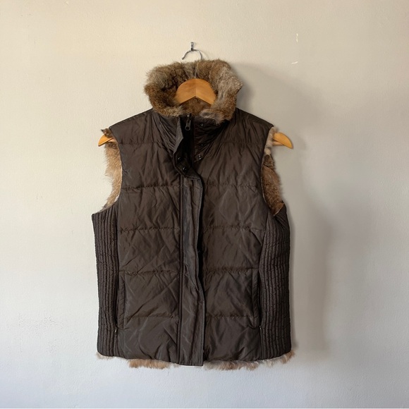 Burberry London Reversible Rabbit Fur Vest Green Brown Size M - Picture 1 of 7
